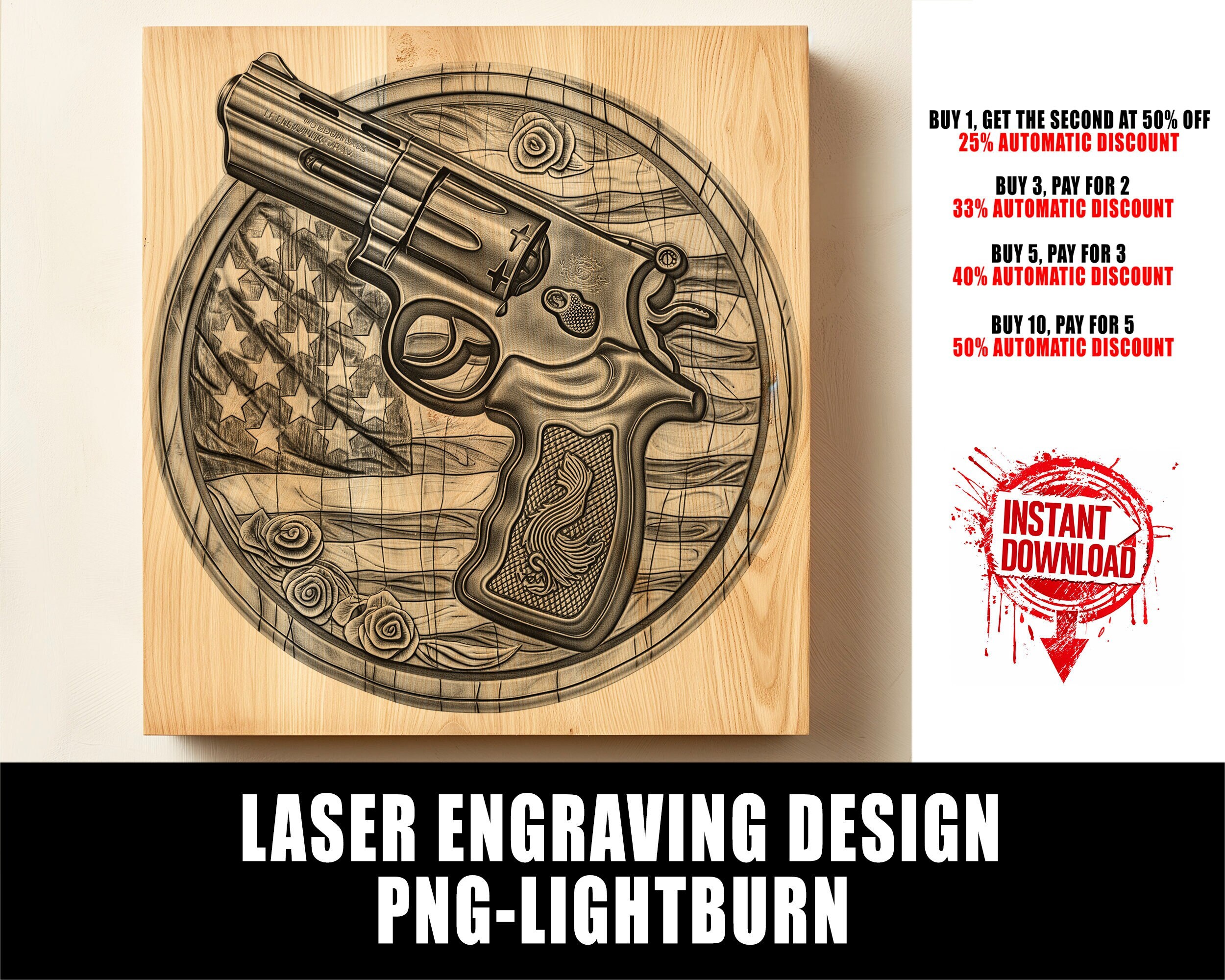 Gun With USA Flag - Laser Engraving File (PNG & Lightburn) - Etsy