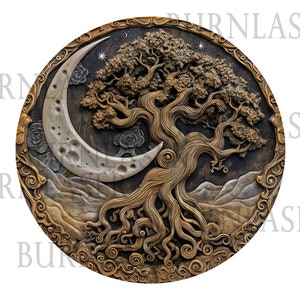 3D Laser Baum Gravurdatei - Mond Wandkunst (PNG & LightBurn)