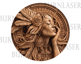 Mysticism Laser Engraving File – 3D Woman Portrait, LightBurn PNG (Digital Download)