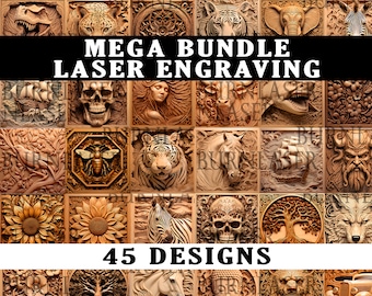 Bundle x45 Laser Engraving PNG | 3D Illusion | Engraved | Laser Ready | Digital Design File | Laser Engraving | Lightburn | Artful Laser 3D