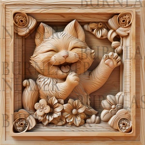 Laser Engraving PNG | 3D illusion | Engraving | Laser ready | Digital design file | Adorable cat | Kids decor | Lightburn | Glowforge | 3d