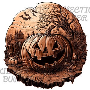 Fichier PNG de gravure laser : illusion d&#39;art murale Halloween 3D, décoration en bois, fichier de gravure Lightburn, citrouille Halloween conception laser, décoration bois