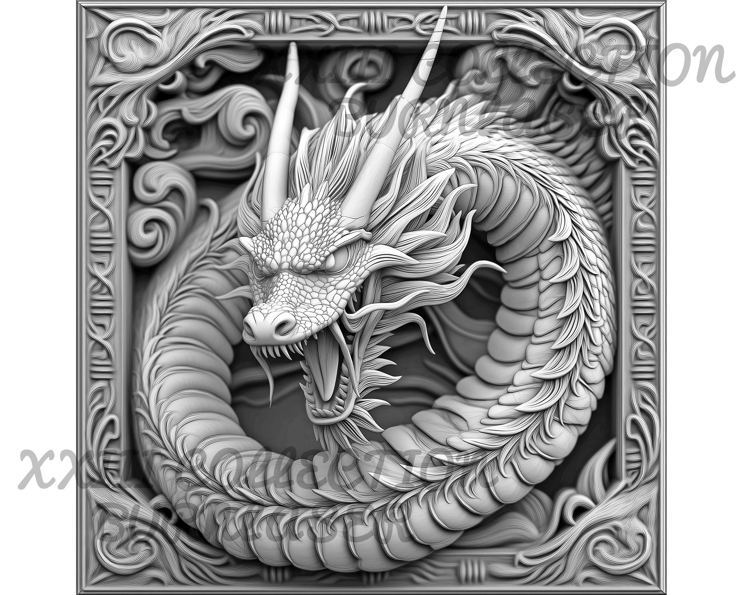 3D Dragon Wall Art Laser Engraving File: Illusion Wood Decor (PNG ...