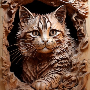 Laser Engraving PNG | 3D illusion | Engraving | Laser-ready | Digital design file | Cat | Lightburn | Artful Laser Wall Art | Downloadable