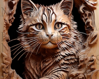 Laser Engraved Cat | 3D Illusion Wall Art PNG (Digital Download)