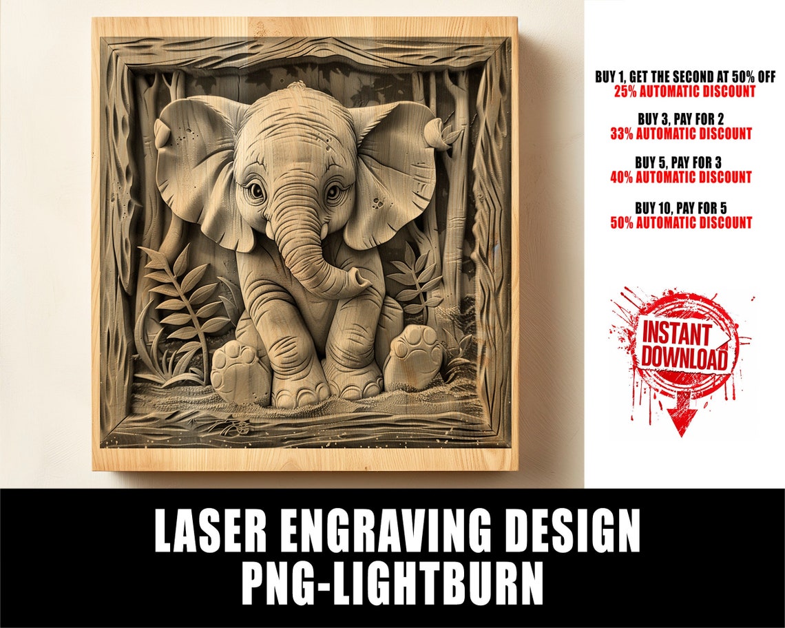 Laser Engraved Baby Elephant File – 3D Illusion Wall Art (PNG ...