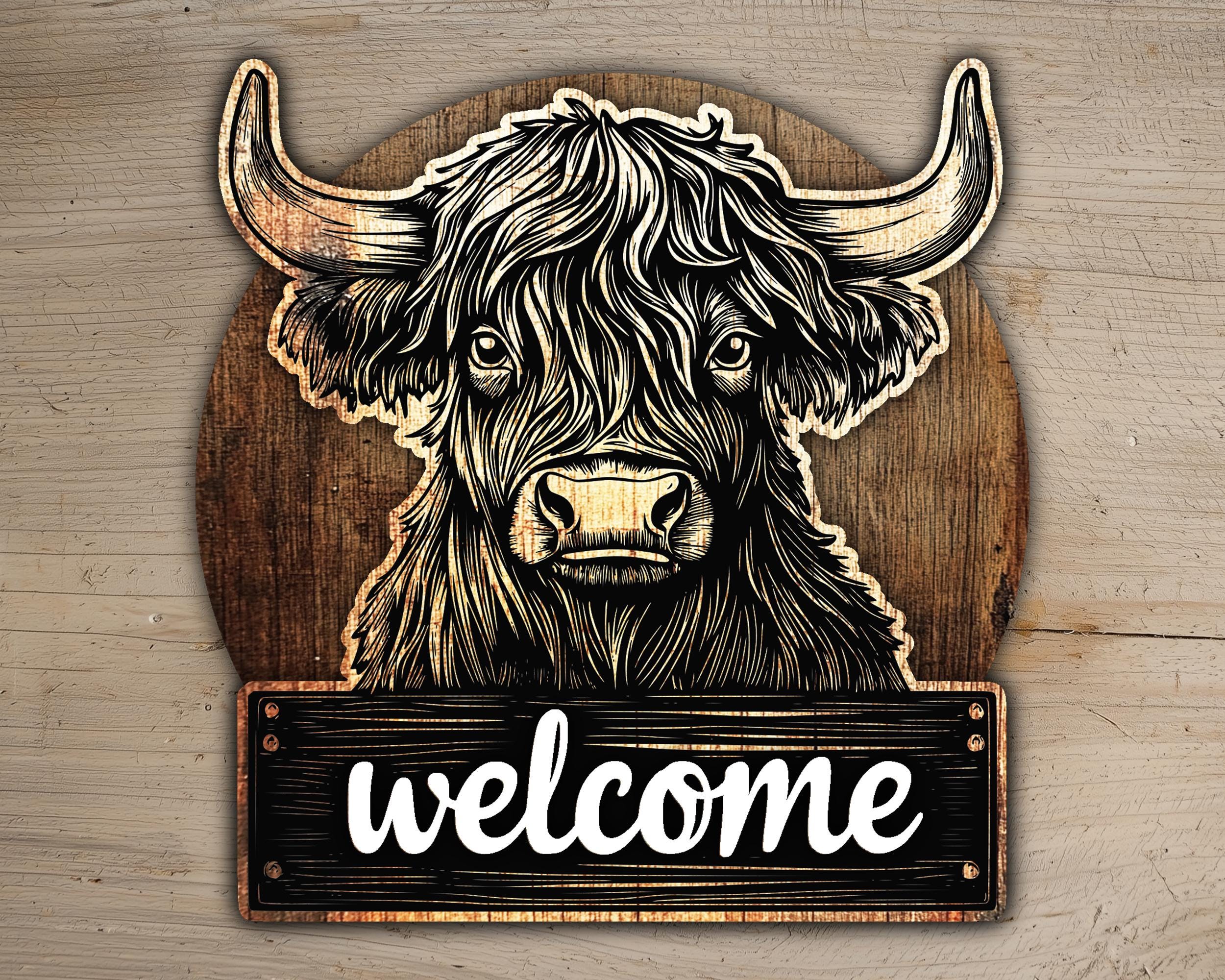 Highland Kuh Türschild, Kuhschild, SVG Lightburn-Datei, Schichtgravur, DIY-Wanddekoration, Holzhandwerk, Sperrholz Laser Design, Geschenk für Zuhause