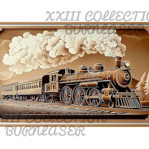 Laser Engraving PNG File: 3D Illusion Train, Wood Decor, Lightburn Engraving File, Train 3d Wood Decor, Vintage Decor, Machinist , Glowforge