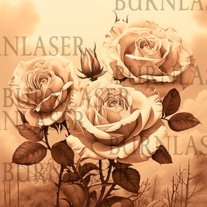 Puede incluir: Un ramo de tres rosas de color crema con una est&eacute;tica suave y vintage. Las rosas est&aacute;n dispuestas en un racimo con sus tallos entrelazados, creando una imagen rom&aacute;ntica y delicada.