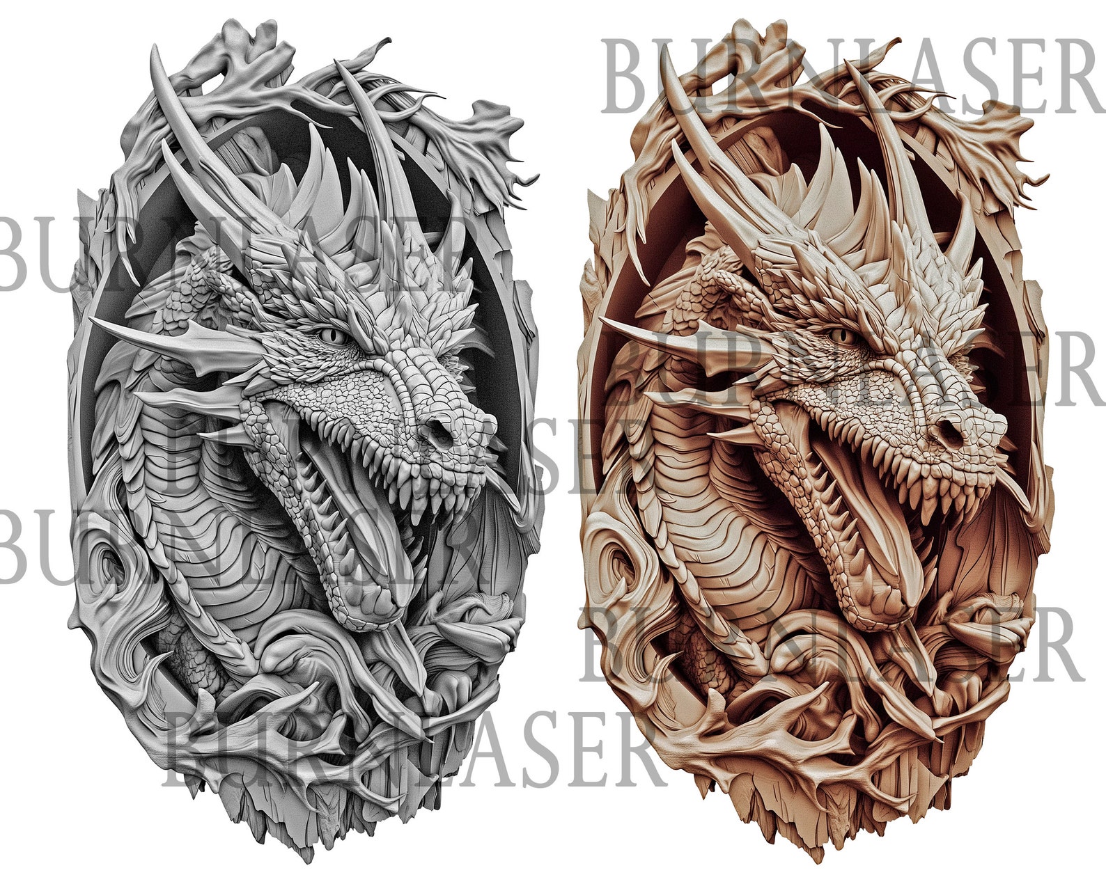 Laser Engraved 3D Dragon Wall Art | Lightburn File (PNG) - Etsy