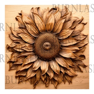 3D Sunflower Laser Engraving File – Wall Art Design (PNG & LightBurn)