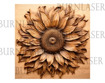 Sonnenblume - Laser Gravurdatei 3d Illusion | PNG und LightBurn-Datei | Gebrauchsfertiges 3D Laser Wall Art Design | Kunstvolle Laser Herunterladbare 3D