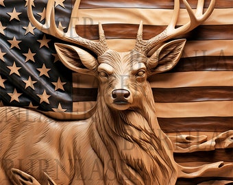 Deer and US Flag 3D Illusion Laser Engraving File (PNG and Lightburn)