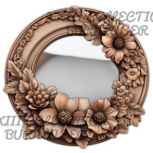 Laser Engraving PNG File 3D Illusion Ornamental Flower Designs , Mirror Frame, Wood Decor, Lightburn Engraving File, Laser Ready, Glowforge