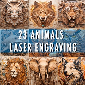 Bundle x23 Laser Engraving PNG | 3D Illusion | Engraved | Laser Ready | Digital Design File | Laser Engraving | Lightburn | Wood | Animals
