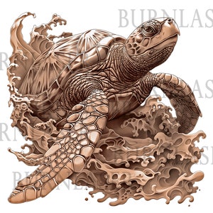 Archivo de grabado láser de tortuga 3D: diseño de arte mural (PNG y LightBurn)