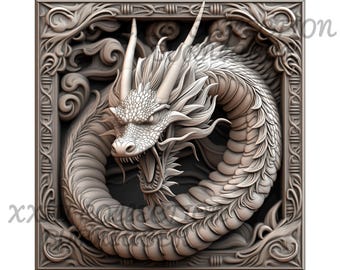 3D Dragon Wall Art Laser Engraving File: Illusion Wood Decor (PNG, Lightburn)