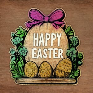 Engraving Design SVG, Lightburn File - Laser Cutting - Happy Easter - Wood Home Decor - For Coloring - Easter Eggs - Glowforge - Xtool
