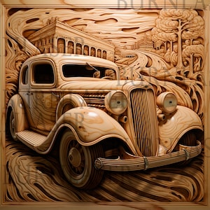 Car - Laser Engraving File 3d Illusion | PNG and LightBurn File | Ready-to-Use 3D Laser Wall Art Design | Artful Laser Downloadable 3D
