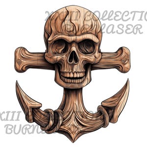 Archivo de grabado láser de ancla de calavera 3D: Decoración marina (PNG, Lightburn)