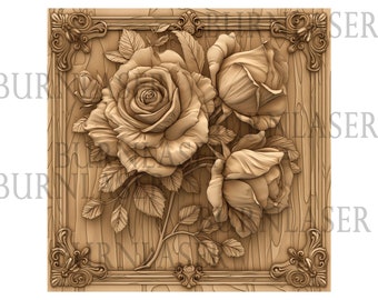 3D Laser Gravurdatei Illusion - Rosen | PNG und LightBurn-Datei | Gebrauchsfertiges 3D Laser Wall Art Design | Kunstvolle Laser Herunterladbare 3D