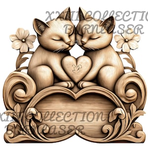 Laser Engraving PNG File: 3D Illusion, Couple of Cats, Wood Decor, Lightburn Engraving File, Laser 3d Engrave, Laser Ready, Glowforge, Xtool