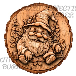 Laser Engraving PNG File: 3D Illusion Gnome Wall Art, Gnome in Wood Decor, Lightburn Engraving File for Xtool Glowforge burning in PNG
