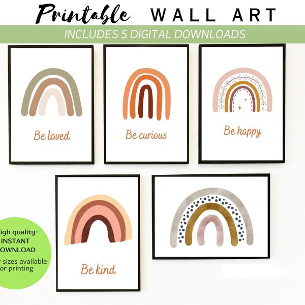 Rainbow nursery printable art set, nursery art set, kids room decor, you download, set of 5