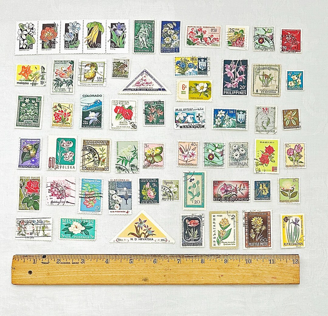 Vintage International Postage Stamps Featuring Flowers - Etsy