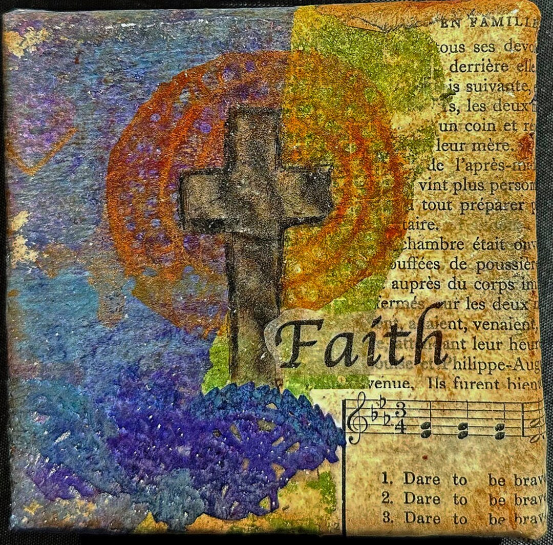 Collage Sample Cross Faith Cross Collage: Mixed Media Faux Encaustic Art - Etsy