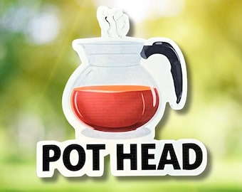 Pot Head Coffee Pot Vinyl Sticker, 2.50"x2.50" inches, Water Resistant