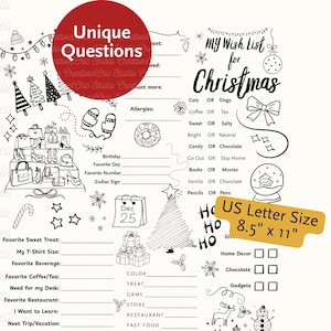 Christmas Wish List Questionnaire, My Favorite Things Doodle (PDF Printable)