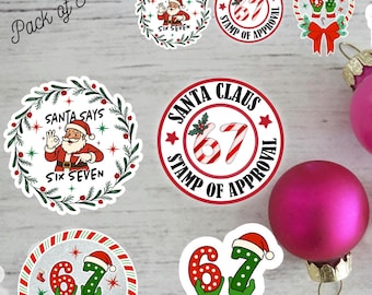 8 Pack Holographic Christmas "67" Stickers, Various Sizes,  Water Resistant