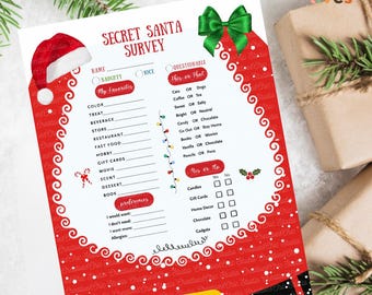 Secret Santa Questionnaire & Name Card Bundle (Printable PDF)