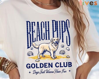 Beach Pups Golden Club PNG, Golden Retriever Dog Design, Dogs Just Wanna Have Fun, Summer Dog Clipart, Digital Download 300 DPI, Coastal