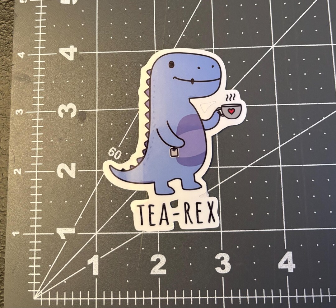 Tea Rex Dinosaur Vinyl Sticker, Tea Cup, Funny Dino, Water Resistant ...