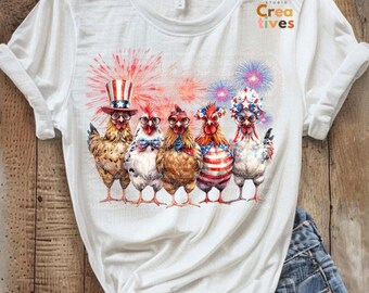 Patriotic Chickens PNG, 4th of July Clipart, American Flag Chicken Design, Independence Day Animals, USA, Digital Download for T-Shirts