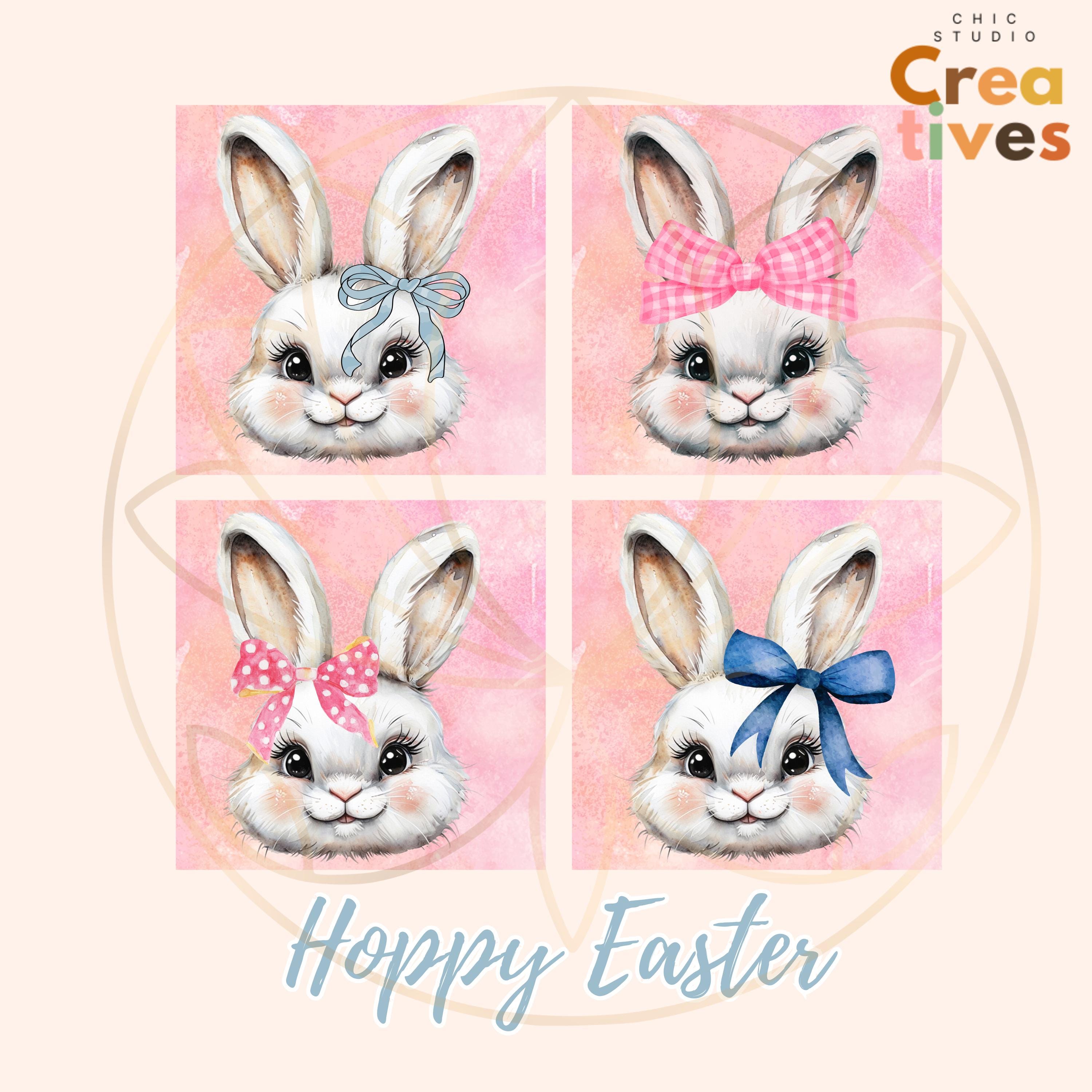 Hoppy Easter Bunnies With Bows PNG Bundle PNG Easter Coquette Floral ...