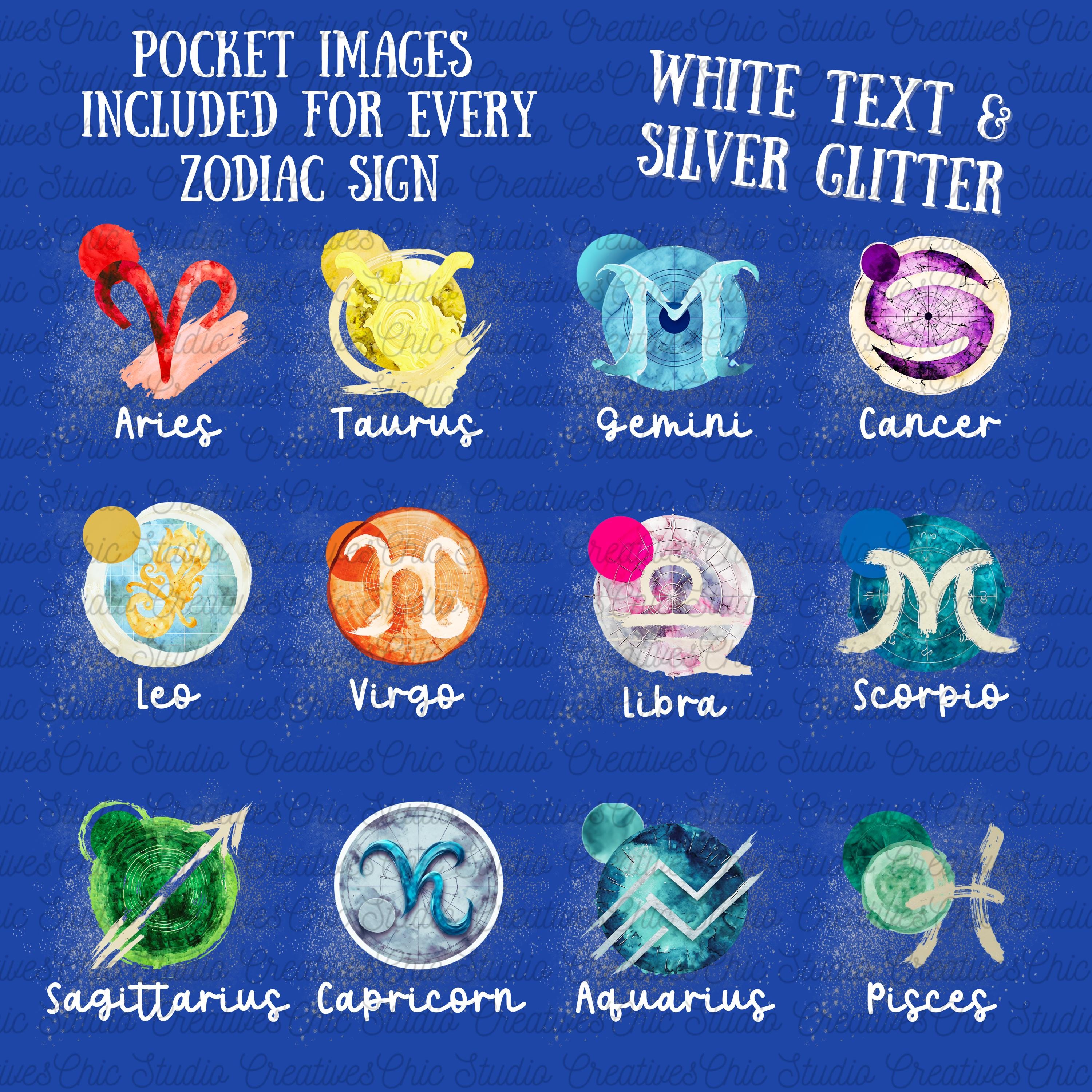 Zodiac Sign PNG Bundle: White Text Astrology Designs (300 DPI) - Etsy