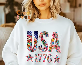 USA 1776 Floral Design, 4th of July Sublimation (Digital Download)