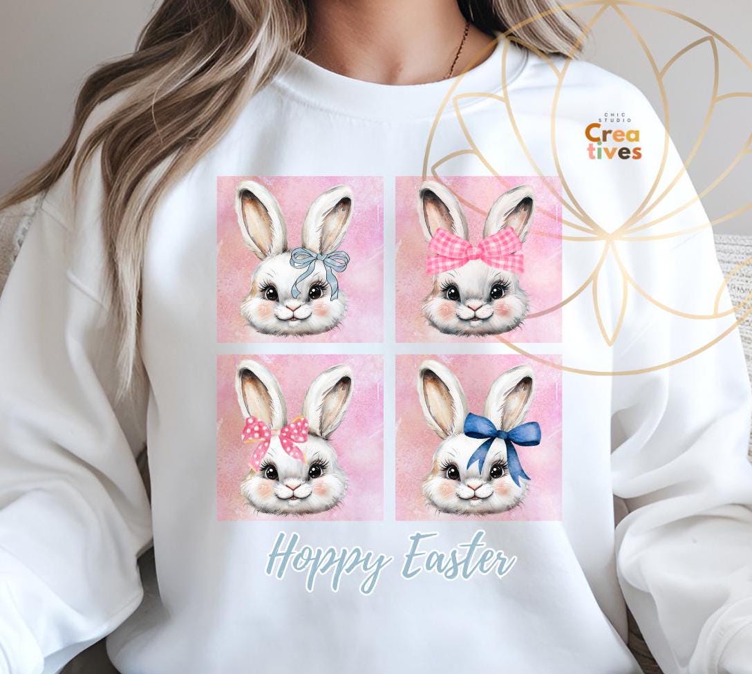 Hoppy Easter Bunnies With Bows PNG Bundle PNG Easter Coquette Floral ...