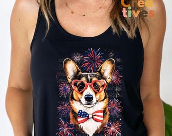 Patriotic Tri Corgi PNG, 4th Of July Digital Download, USA Dog Clipart, Independence Day, Corgi Lover Gift, Red White Blue Graphics
