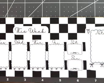 Mini Weekly Notepad, Black and White Checkered Weekly Planner, To Do List Notepad, 52 Pages Notepad, Handmade