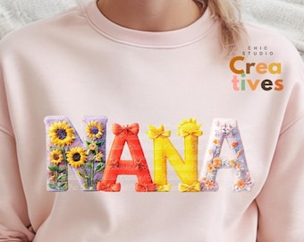 Nana Floral PNG: sublimatieafbeelding imitatieborduurwerk (digitale download)