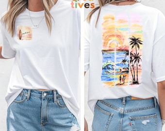 Surf & Sand Watercolor PNG, Beach Vibes Graphic, Summer T-Shirt Design, Palm Trees, Digital Download,  Sublimation, DTG, With Pocket design