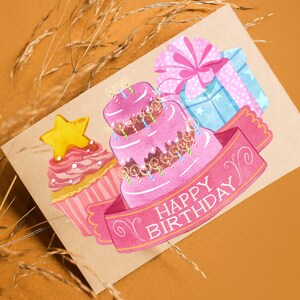 Pink Birthday Card Printable Design 5x7cm