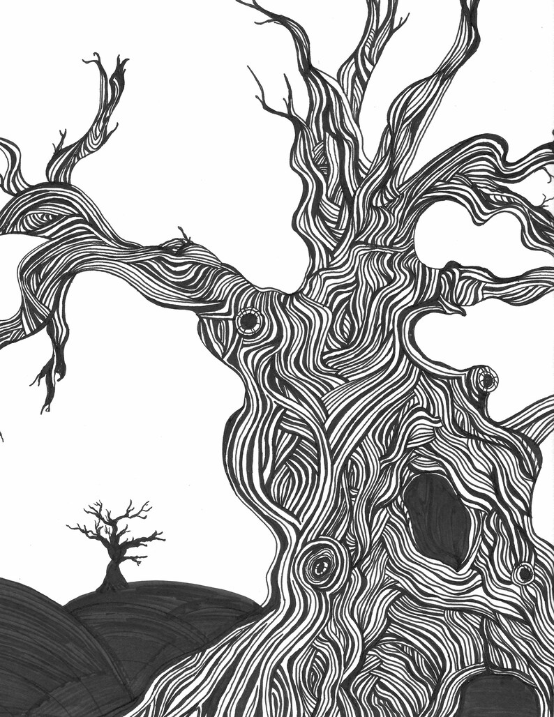 Dark Forest Giant Tree - Ink Art Print | Gothic Fantasy Wall Art ...