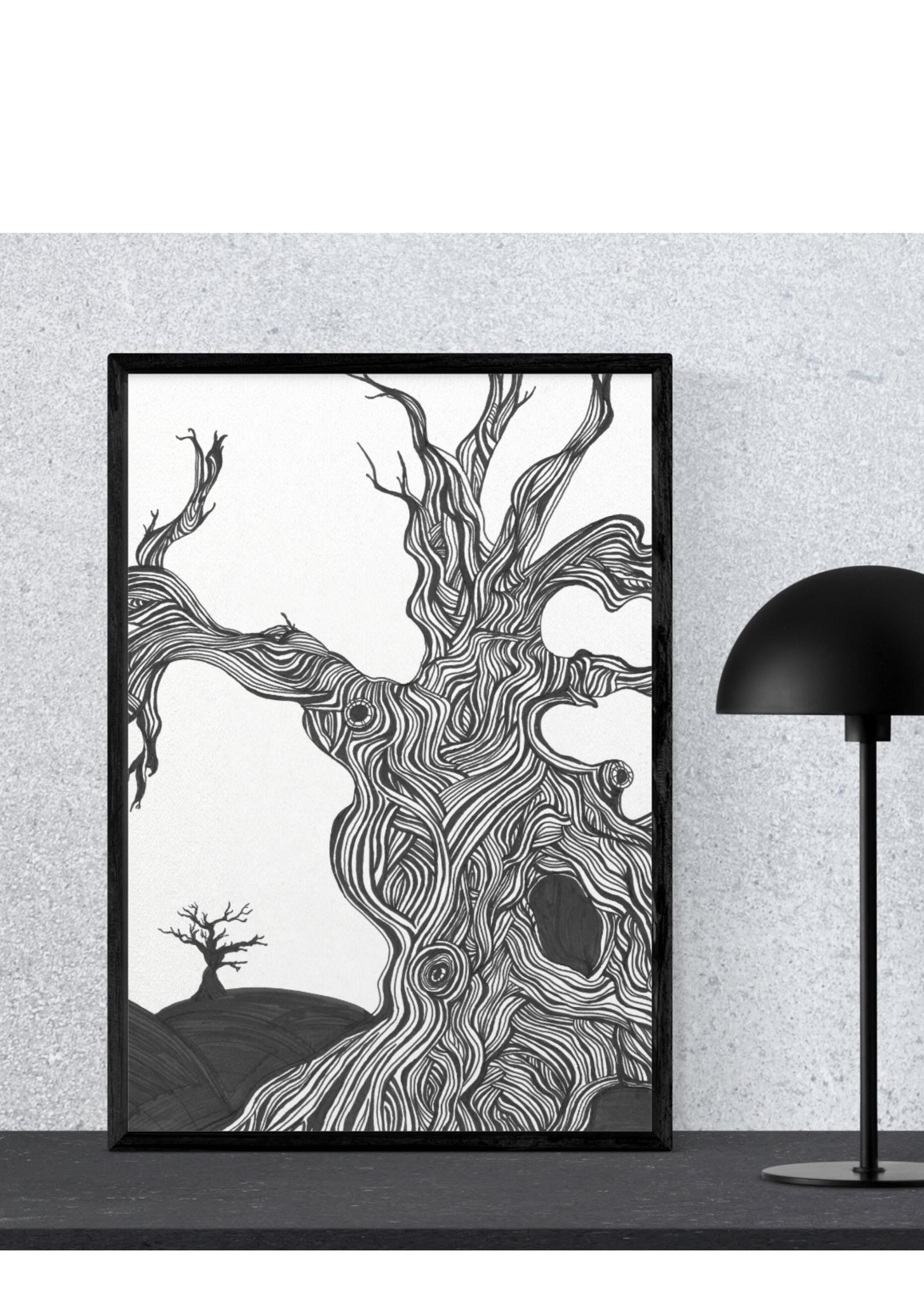 Dark Forest Giant Tree - Ink Art Print | Gothic Fantasy Wall Art ...