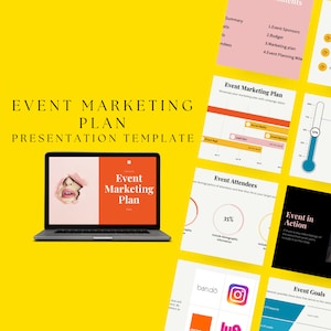 May include: A presentation template for an event marketing plan. The template includes slides for event sponsors, budget, marketing plan, event planning milestones, event attendees, event in action, and event goals. The template is designed to help businesses plan and execute successful events.