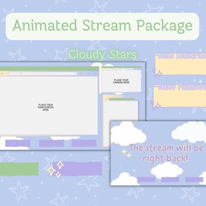 Animated Cute Stream Overlay for Twitch | Cloud Overlay Stream Package, Lofi Twitch | Stars Twitch Overlay | Twitch Alerts | Twitch YouTube
